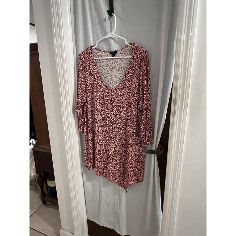 J Jill Wearever Red Black Pink Tunic Asymmetric Hem Jersey Knit Sz Xl